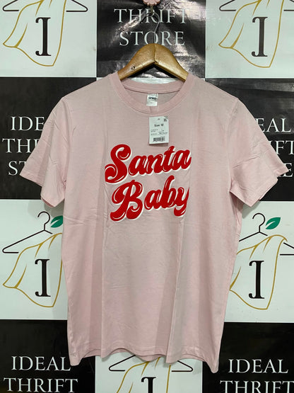 ANKO |M| BUST 19| A37| PINK "SANTA BABY" HOLIDAY GRAPHIC T-SHIRT