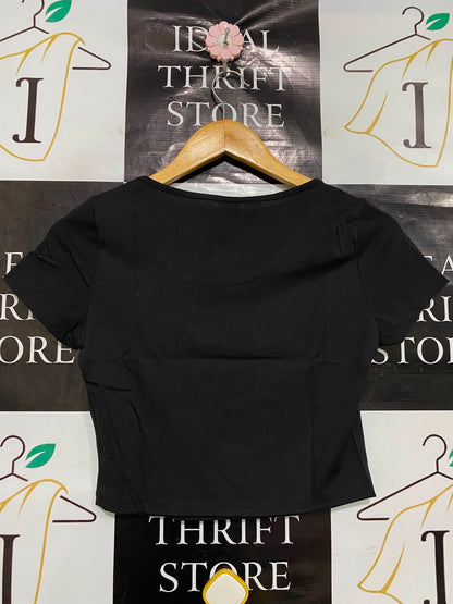 SHEIN |M| BUST 14| A37| BLACK BASICS SCOOP NECK CROP TOP