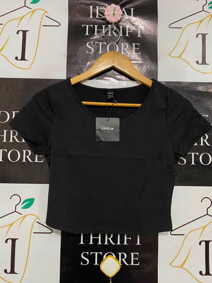 SHEIN |M| BUST 14| A37| BLACK BASICS SCOOP NECK CROP TOP
