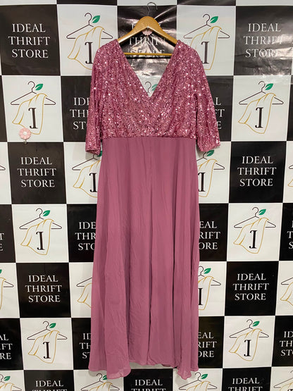 EVER PRETTY |XL| BUST 20| A37| MAUVE SEQUIN BODICE V-NECK EVENING GOWN