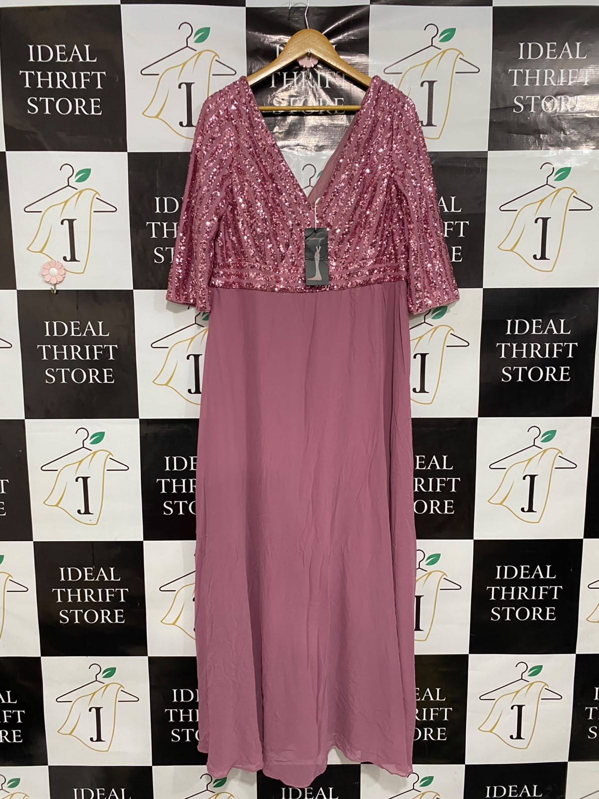 EVER PRETTY |XL| BUST 20| A37| MAUVE SEQUIN BODICE V-NECK EVENING GOWN
