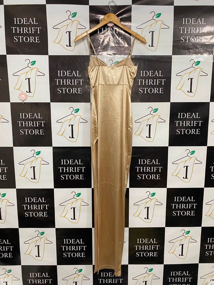 WINDSOR |XS| BUST 13| A37| GOLD SATIN COWL NECK SLIP EVENING GOWN