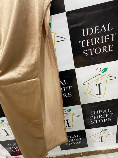 WINDSOR |XS| BUST 13| A37| GOLD SATIN COWL NECK SLIP EVENING GOWN