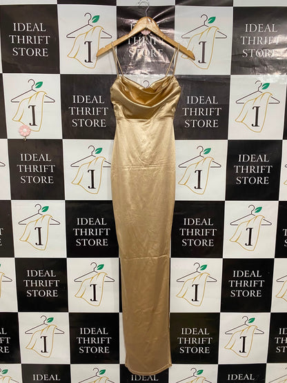 WINDSOR |XS| BUST 13| A37| GOLD SATIN COWL NECK SLIP EVENING GOWN