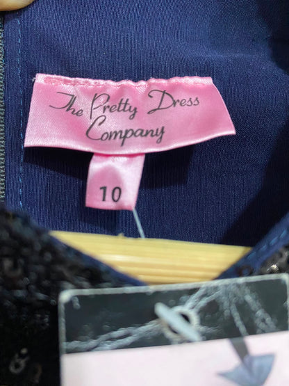 THE PRETTY DRESS |S| BUST 14| A37| NAVY BLUE & BLACK SEQUIN SHOULDER PENCIL DRESS
