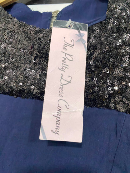THE PRETTY DRESS |S| BUST 14| A37| NAVY BLUE & BLACK SEQUIN SHOULDER PENCIL DRESS