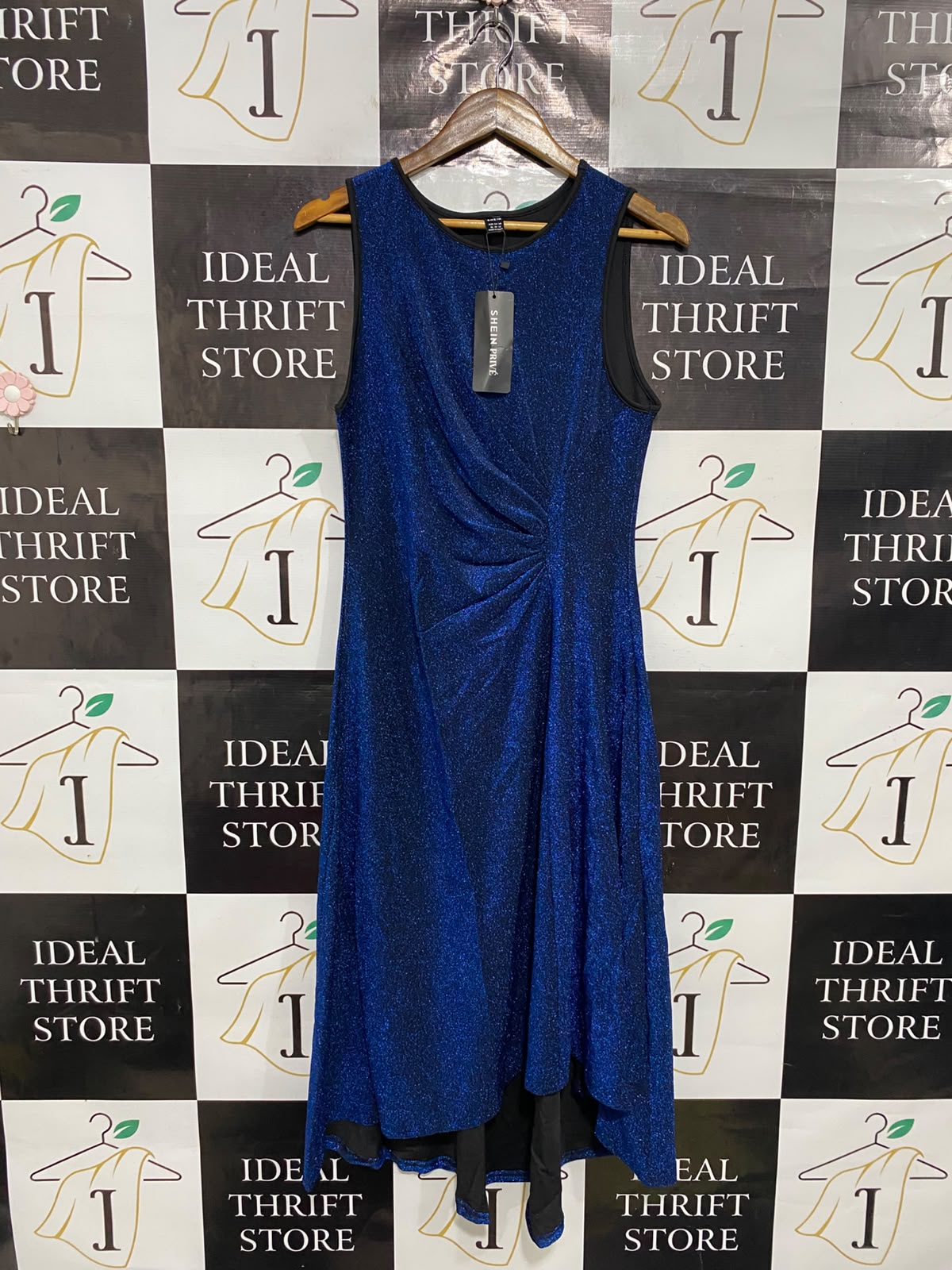 SHEIN |XL| BUST 17| A37| PRIVÉ ROYAL BLUE GLIMMER RUCHED MIDI DRESS