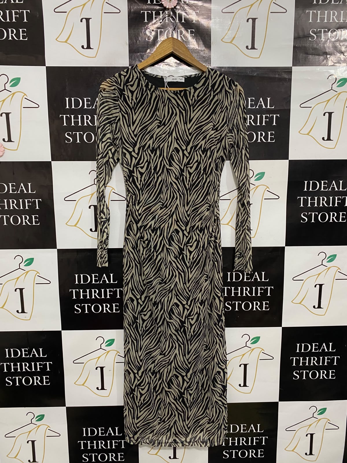 MNG |L| BUST 16| A37| ZEBRAS ANIMAL PRINT MESH MIDI DRESS