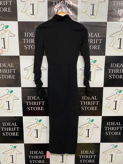 PRETTYLITTLE THING |S| BUST 13| A37| BLACK MOCK NECK RUCHED SLIT MIDI DRESS