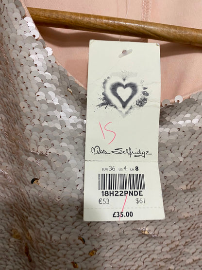 MISS SELFIDGE |S| BUST 15| A37| CHAMPAGNE & SILVER SEQUIN EMBELLISHED CROP TOP