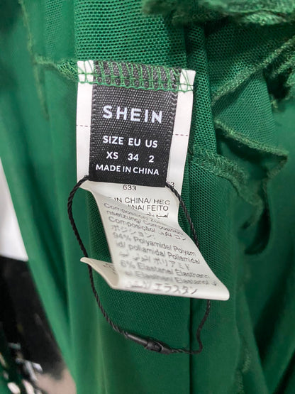 SHEIN |XS| BUST 15| A37| EMERALD GREEN RUFFLE-TRIM MESH TIE-FRONT MIDI DRESS