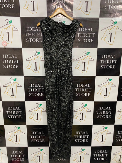 LIPSY |S| BUST 13| A37| BLACK & SILVER ART DECO SCALLOPED SEQUIN GOWN