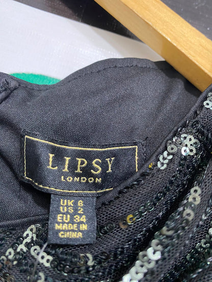 LIPSY |S| BUST 13| A37| BLACK & SILVER ART DECO SCALLOPED SEQUIN GOWN