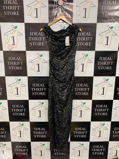 LIPSY |S| BUST 13| A37| BLACK & SILVER ART DECO SCALLOPED SEQUIN GOWN
