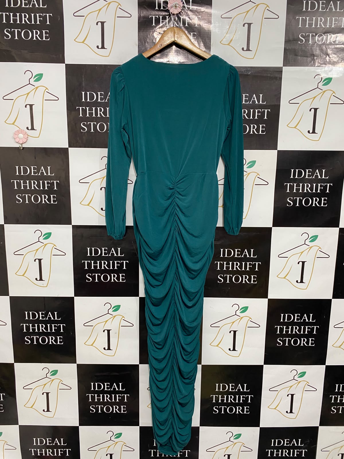 BOOHOO |M| BUST 17| A37| EMERALD GREEN SQUARE NECK RUCHED MAXI DRESS