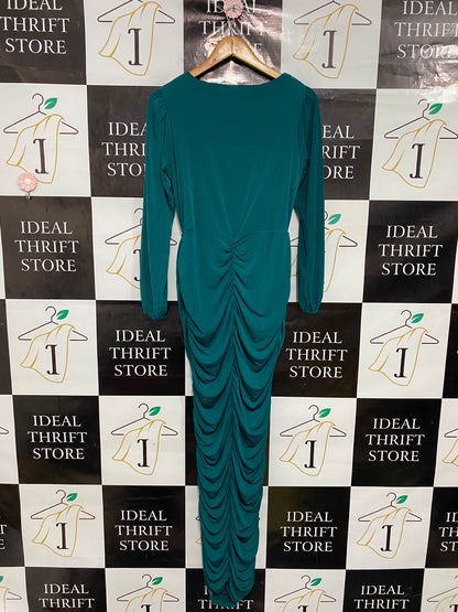 BOOHOO |M| BUST 17| A37| EMERALD GREEN SQUARE NECK RUCHED MAXI DRESS