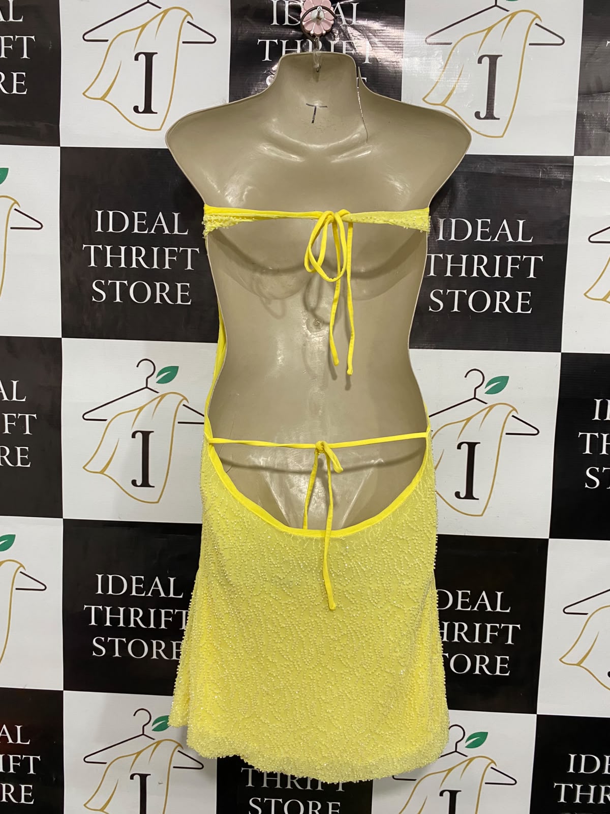 WHITE FOX |M| BUST 18| A37| BRIGHT YELLOW STRAIT-LINE BEADED BANDEAU MIDI DRESS