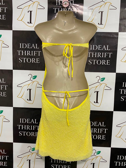 WHITE FOX |M| BUST 18| A37| BRIGHT YELLOW STRAIT-LINE BEADED BANDEAU MIDI DRESS