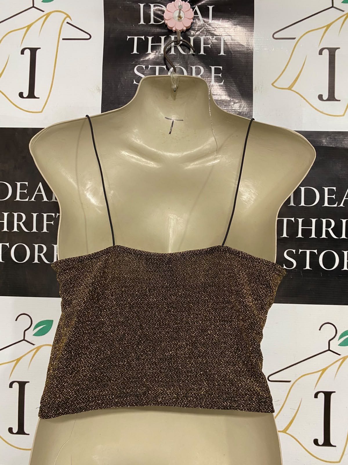 H&M |S| BUST 16| A37| BRONZE GLITTER COWL NECK SPAGHETTI STRAP CROP TOP