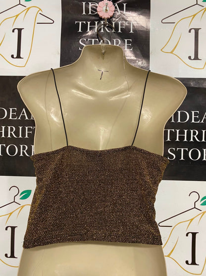 H&M |S| BUST 16| A37| BRONZE GLITTER COWL NECK SPAGHETTI STRAP CROP TOP