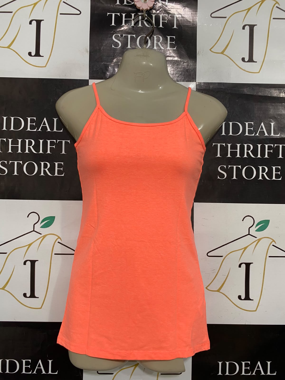 PRIMARK |S| BUST 15| A37| BRIGHT CORAL SPAGHETTI STRAP BASIC TANK TOP