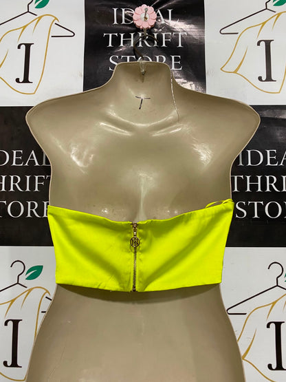 MESHKI |M| BUST 14| A37| NEON YELLOW SATIN STRAPLESS BANDEAU CROP TOP