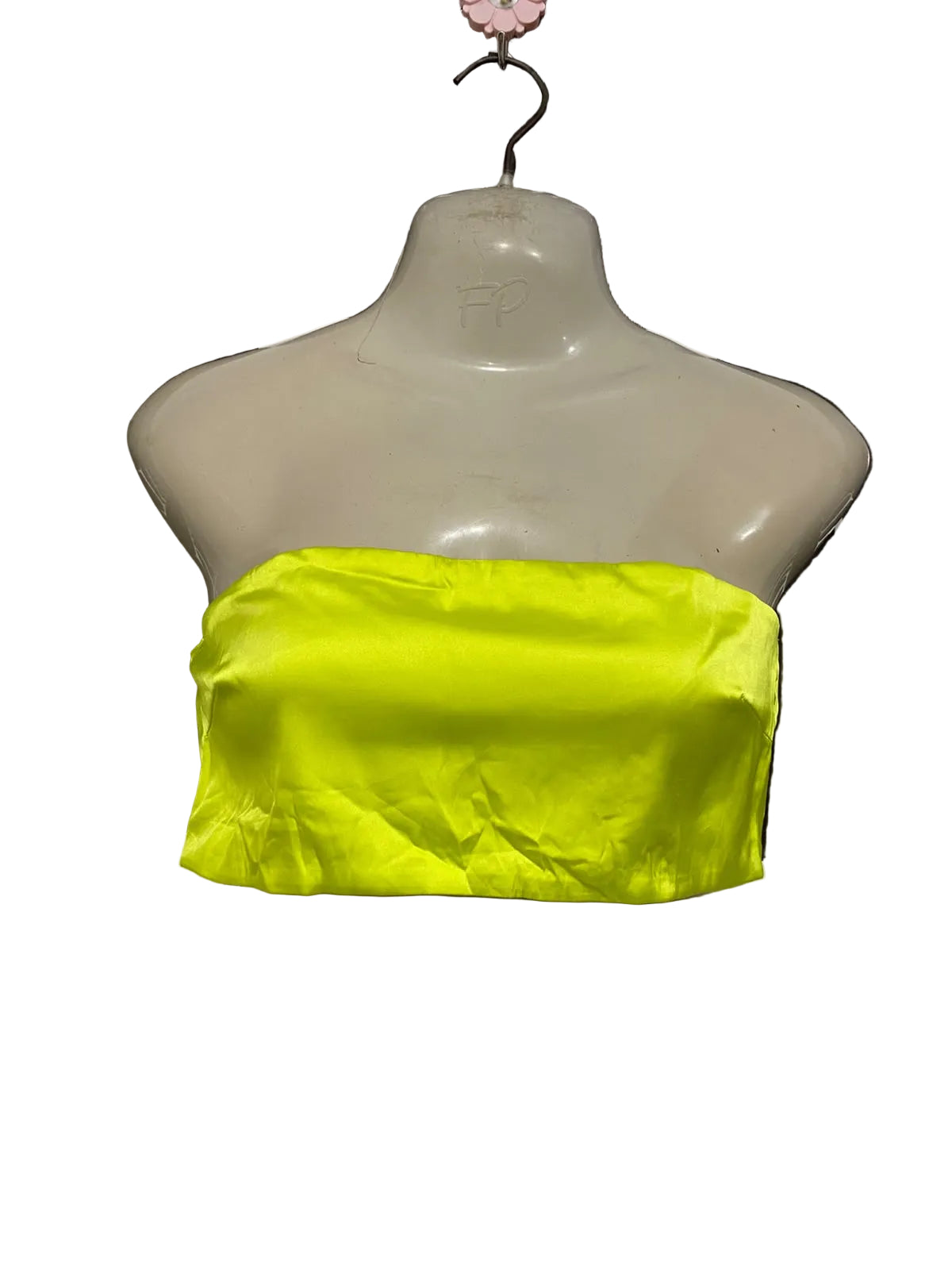 MESHKI |M| BUST 14| A37| NEON YELLOW SATIN STRAPLESS BANDEAU CROP TOP