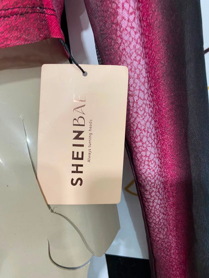 SHEIN |S| BUST 15| A37| PINK & BLACK OMBRE MESH LONG SLEEVE CROP TOP