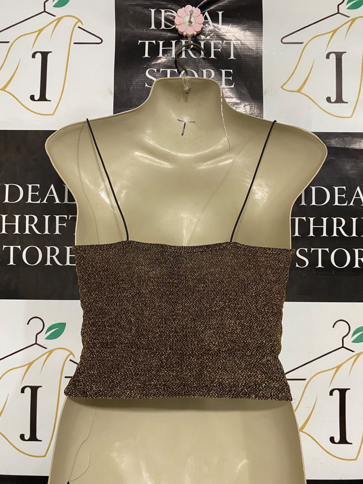 H&M |XS| BUST 15| A37| BRONZE GLITTER COWL NECK SPAGHETTI STRAP CROP TOP