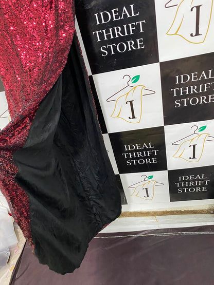 WINDSOR |S| BUST 15| A37| CRIMSON RED SEQUIN SPAGHETTI STRAP FORMAL MIDI DRESS