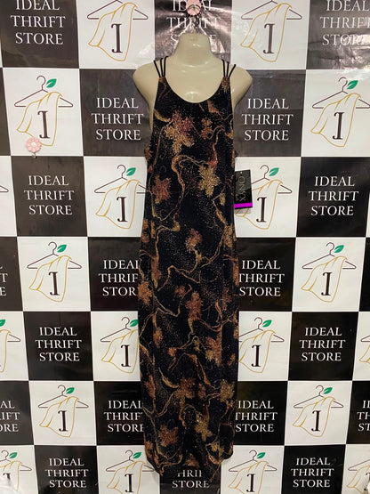 WENDYE CHAITIN |L| BUST 19| A37| BLACK & GOLD GLITTER FLORAL STRAPPY MAXI DRESS