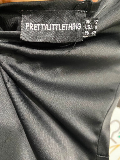 PRETTYLITTLE THING |M| BUST 16| A37| BLACK SATIN CORSET-STYLE SPAGHETTI STRAP MAXI DRESS