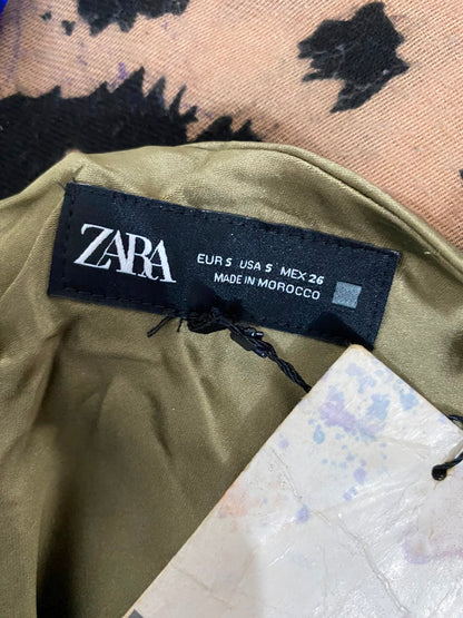 ZARA |S| BUST 16| A37| OLIVE GREEN SATIN COWL-NECK HALTER RUCHED MAXI DRESS