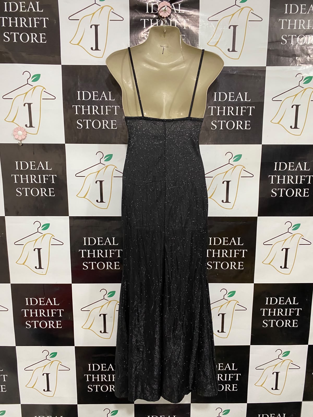 |XS| BUST 15| A37| BLACK GLITTER COWL-NECK RUCHED SPAGHETTI STRAP MAXI DRESS