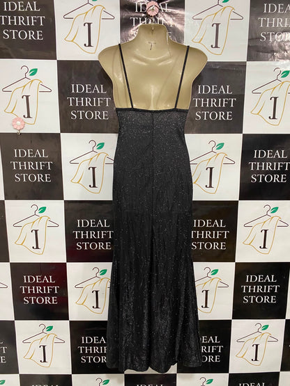 |XS| BUST 15| A37| BLACK GLITTER COWL-NECK RUCHED SPAGHETTI STRAP MAXI DRESS