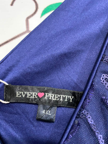 EVER PRETTY |XL| BUST 23| A37| NAVY BLUE FLORAL EMBROIDERED MESH SHORT-SLEEVE MIDI DRESS
