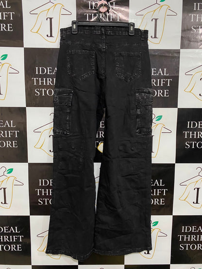 FASHION NOVA |XL| WAIAT 34| A37| BLACK ACID-WASH UTILITY CARGO PANTS
