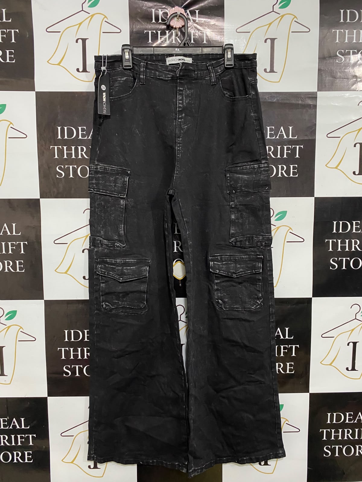FASHION NOVA |XL| WAIAT 34| A37| BLACK ACID-WASH UTILITY CARGO PANTS