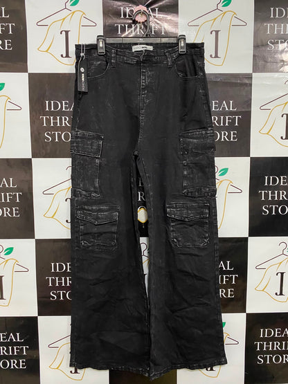 FASHION NOVA |XL| WAIAT 34| A37| BLACK ACID-WASH UTILITY CARGO PANTS