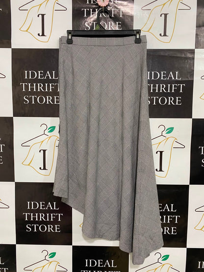 ZARA WOMAN |S| WAIST 27| A37| BLACK & WHITE GLEN PLAID ASYMMETRIC HEM MIDI SKIRT