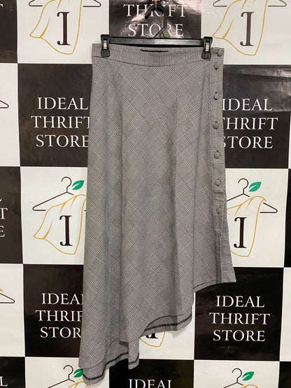 ZARA WOMAN |S| WAIST 27| A37| BLACK & WHITE GLEN PLAID ASYMMETRIC HEM MIDI SKIRT