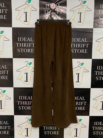 |S| WAIST 26| A37| DARK BROWN PLEATED VELOUR WIDE-LEG LOUNGE PANTS