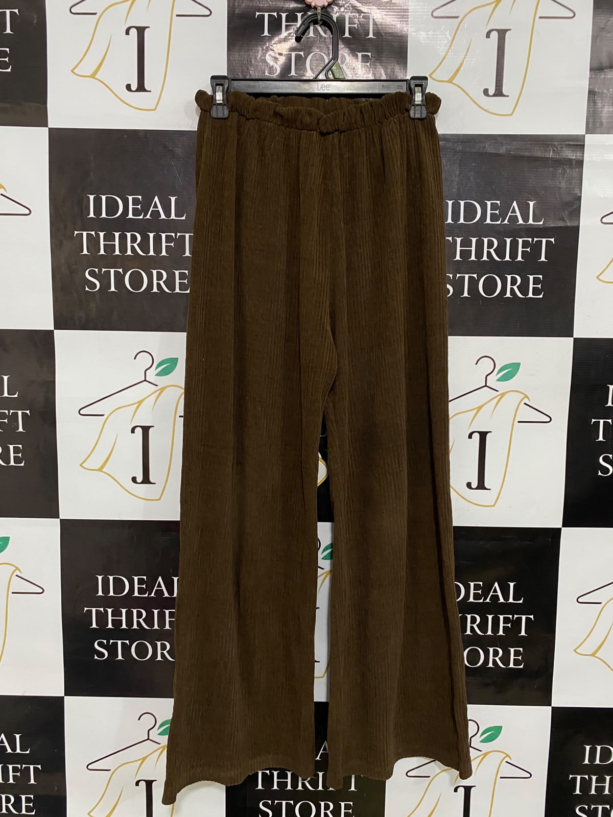 |S| WAIST 26| A37| DARK BROWN PLEATED VELOUR WIDE-LEG LOUNGE PANTS