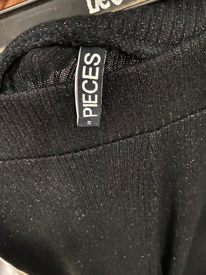 PIECES |S| WAIST 26| A37| BLACK GLITTER RIBBED KNIT FLARED LOUNGE PANTS