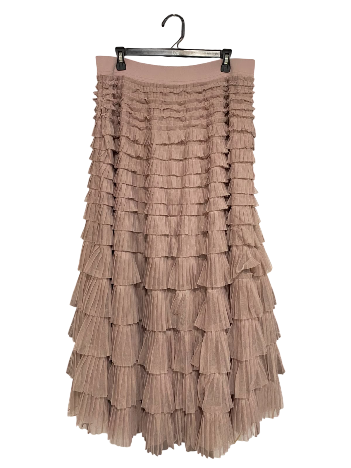 LUCKY BRAND |L| WAIST 32| A37| DUSTY MAUVE TIERED RUFFLE MESH MAXI SKIRT