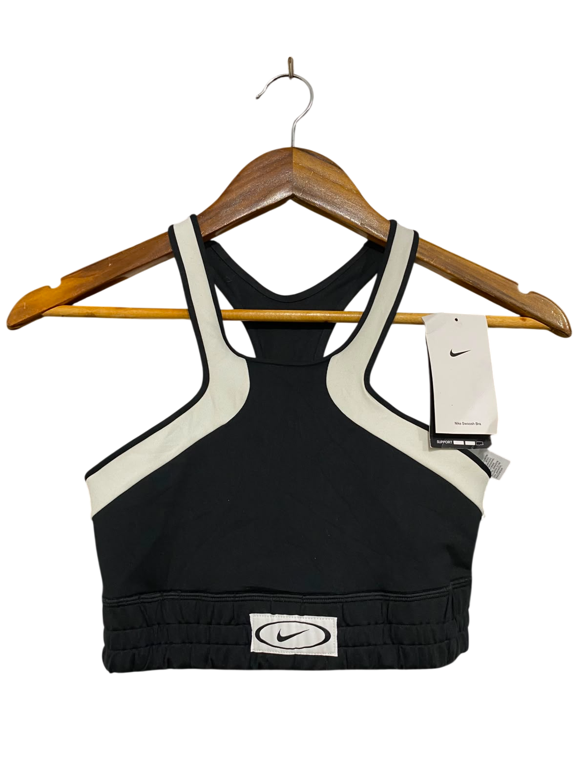 NIKE |XS| BUST 11| A37| BLACK & OFF-WHITE COLORBLOCK PATCH LOGO SPORTS BRA