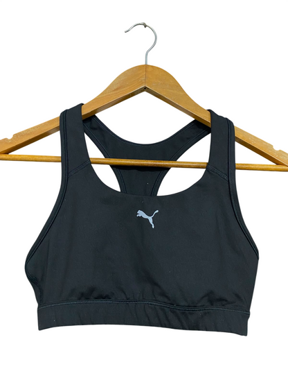 PUMA |S| BUST 12| A37| BLACK & SILVER LEAPING CAT ATHLETIC SPORTS BRA