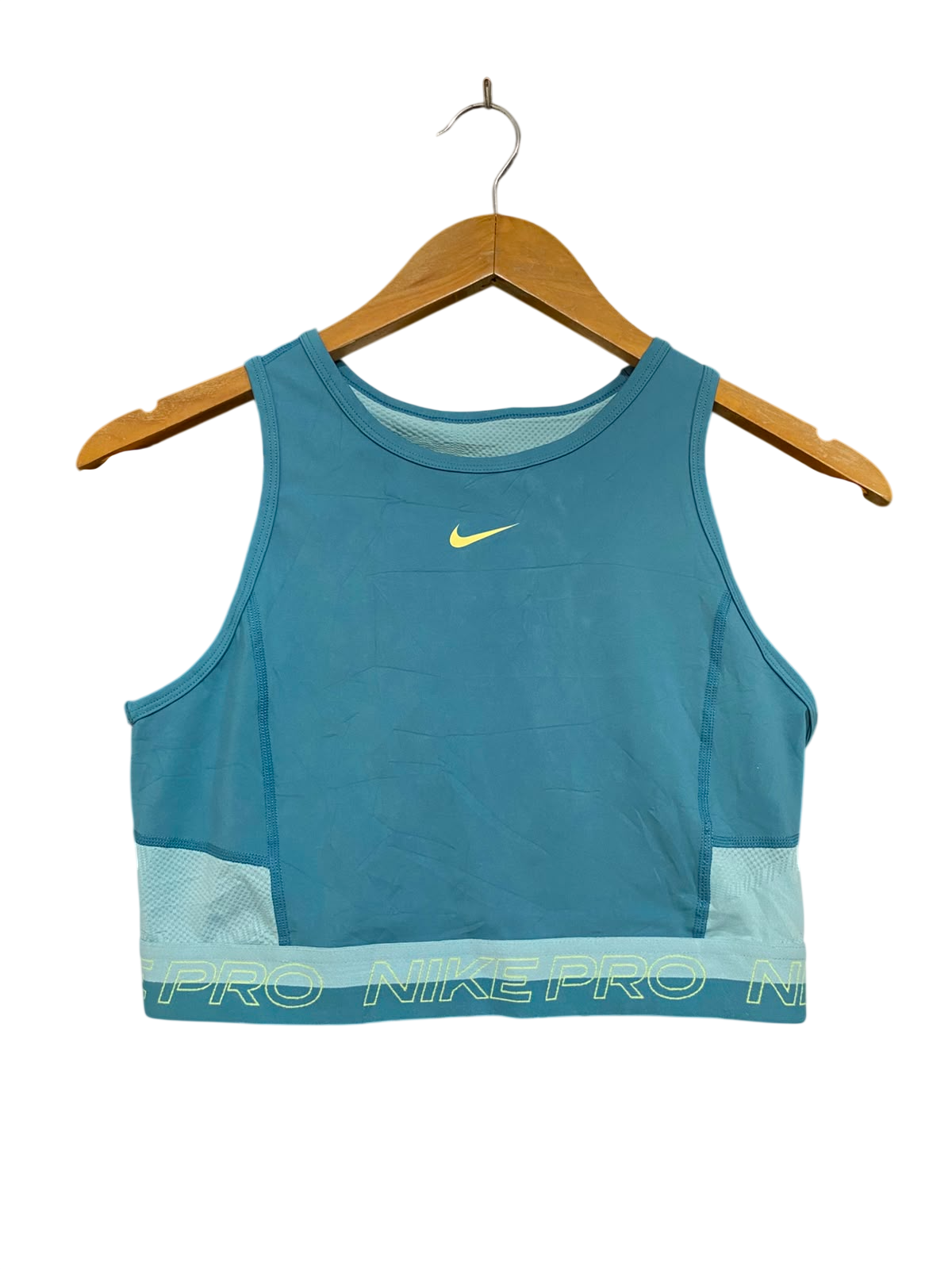 NIKE |M| BUST 15| A37| DUSTY TEAL MESH-PANEL BRANDED CROP TOP SPORTS BRA
