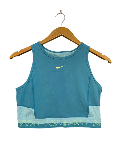 NIKE |M| BUST 15| A37| DUSTY TEAL MESH-PANEL BRANDED CROP TOP SPORTS BRA