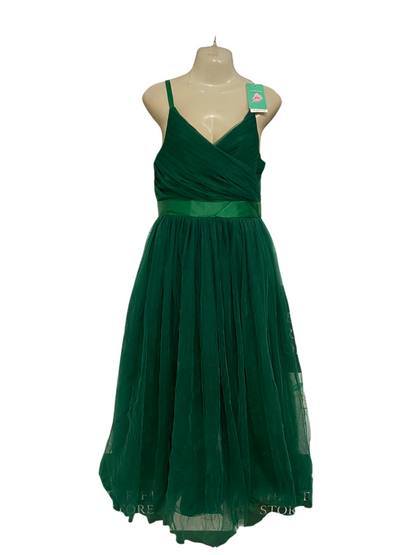 GLAMULICE |S| BUST 17| A37| EMERALD GREEN TULLD SLATE-WAIST MIDI DRESS